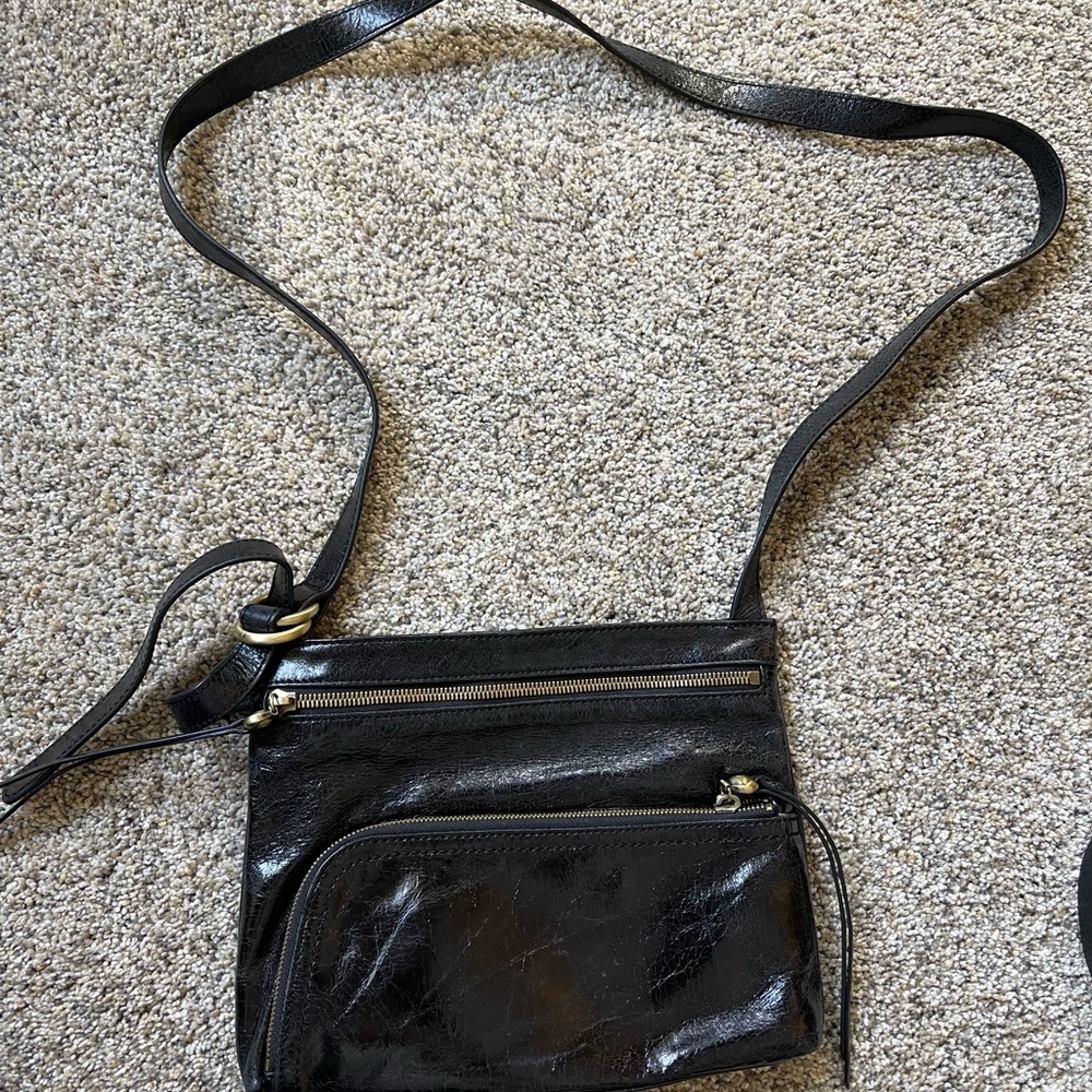 HOBO Shiny Black Leather Crossbody Bag